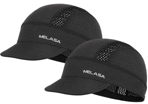 MELASA 2 Pcs Lightweight Cycling Cap, Cooling Bike Hats Under Helmet, Skull Caps Liner with Brim for Men Women Sun Protection