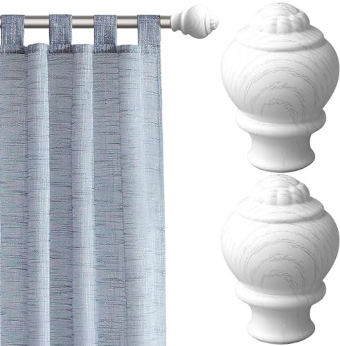 2 piezas de la barra de cortina con tapa decorativa de 4 pulgadas de madera blanca de la ventana de grano de madera para barras de cortina accesorios de cortinas de hotel en el hogar fácil de in