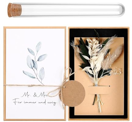 Caja Dinero Boda Regalo Dinero Con Tarjeta Felicitación Flores Secas | Tubo Ensayo Plástico Colgante Kraft Cuerda Cáñamo Juego Cajas De Flores Regalos De Boda para Los Novios (Tipo A)