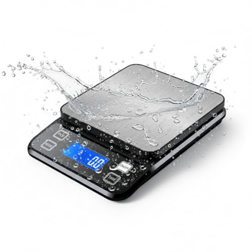 Waterproof Digital Kitchen Scale 0.1g Precision, Stainless Steel Electronic Scale with 3 Power Options (Rechargeable/AAA/Built-in), 10 Units Conversion, Smart Standby, 5kg Capacity