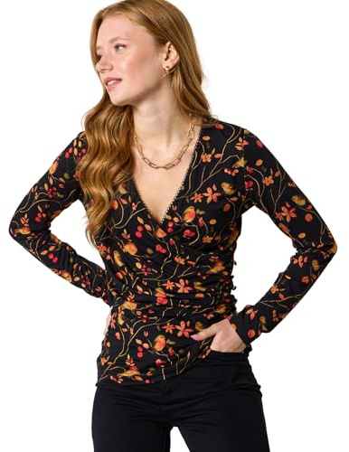 Joe Browns Women's Robin Print Jersey Wrap Top Blouse, Black, 16