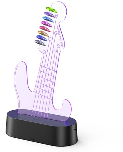 MoKo Leuchtender Gitarren-Pick-Halter, 7-Farben wechselnder LED-Pick-Halter, einstellbare Helligkeit, USB-betrieben, für 8 Plektren, Gitarrengeschenk für Männer