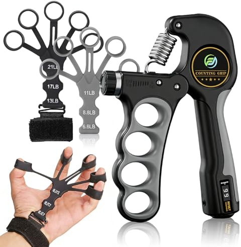 Hand Grip Ajustable con Contador 5-100kg, Entrenador de Dedos Y Muñequera