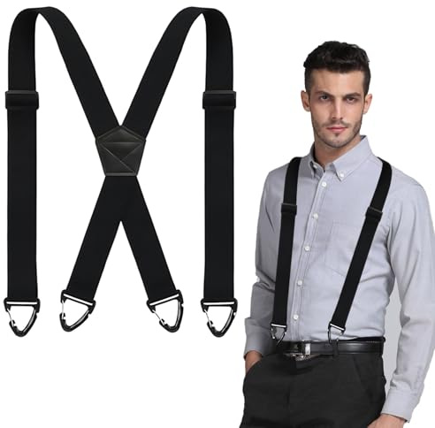 JASOLYI Men's Braces, X Back Suspenders with 4 Strong Clips, Braces Suspender for Men Under Clothes, Adjustable Trouser Brace, for Business Wedding Outdoor Hiking