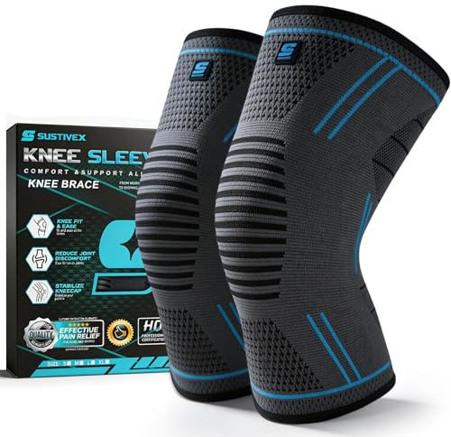 Pack de 2 Rodilleras, Antideslizante Rodilleras Crossfit, Aliviar el Dolor Articular, Knee Brace, Transpirable Rodillera para Gym, Voleibol, Baloncesto, Correr, Bicicleta, Unisex (Línea Azul-M)