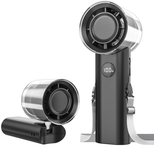 WOWDSGN Ventilador de mano, Mini ventilador portátil recargable, Pequeño ventilador de bolsillo con 5 velocidades, Ventilador USB plegable para oficina, exterior (Negro transparente)