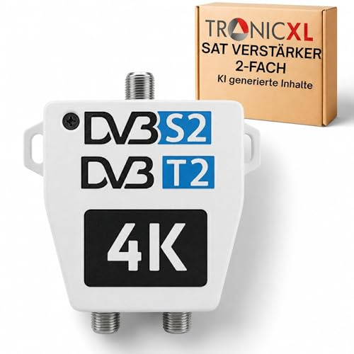 TronicXL Amplificador de antena Pro de 2 vías para DVBT y DVBS Sat Splitter Amplificador con tornillo de tierra, distribuidor de antena suave DVB-S2 DVB-T2 suave 3D 4K HDTV amplificador de señal
