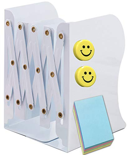 Qualsen Book Ends Adjustable Bookends, Metal Book Ends for Shelves Non-Skid Heavy Duty, Bookends for School Library Classroom Office Home (1 Piece, White)