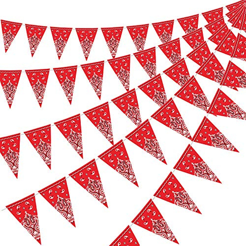 49 ft Western Cowboy Party Decor Bandana Pennant Banner, Red, Paisley