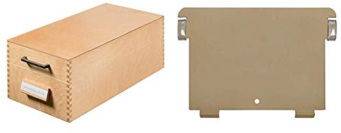 HAN Karteikasten 1006, DIN A6 quer aus Holz/Hochwertige Lernkarteibox aus edlem & robustem Naturholz für 1.500 DIN A6 Karteikarten & als Lehrmaterial & Metall-Stützplatte DIN A6 quer, braun