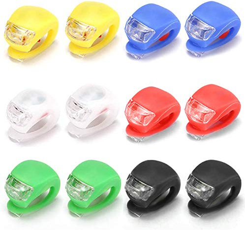 Bestevery 12 Pcs Silicone LED Bicycle Lights Set - Front & Rear - Water Resistant - 3 Light Modes - Blue, Yellow, Red, Black, White, Green