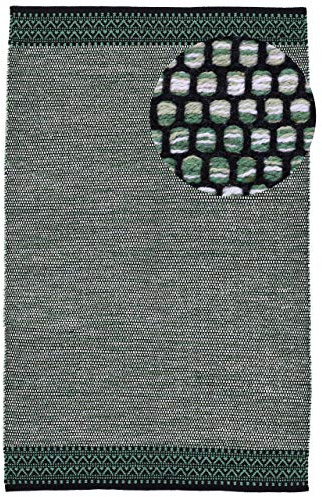 carpetfine Baumwollteppich Kelim Mia Grün 140x200 cm | Moderner Teppich für Wohn- und Schlafzimmer