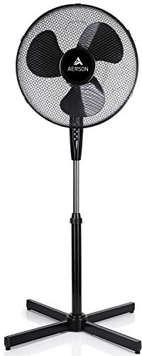TRESKO AERSON Standventilator 40cm | Ventilator höhenverstellbar bis 120cm | hoher Luftdurchsatz und sehr leise | Windmaschine mit 3 Geschwindigkeitsstufen | Oszillationsfunktion ca. 80° (Schwarz)