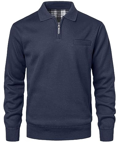 Yukirtiq Maglioni Uomo Invernali Collo Polo con Zip Pullover Maglioncino Fodera in Pile Maniche Lunghe Sweatshirt con Tasca Giacca in Maglia Morbido, Blu, L