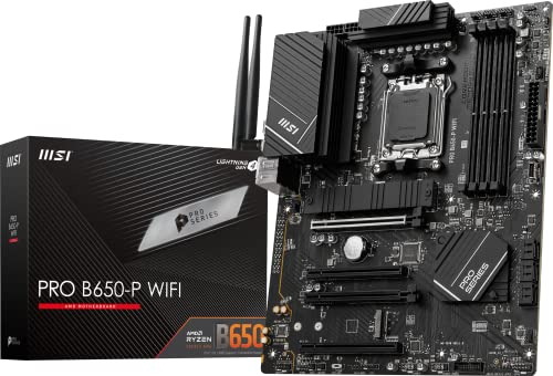 MSI PRO B650-P WIFI Motherboard, ATX - Supports AMD Ryzen 7000 Series Processors, AM5 - DDR5 Memory Boost 6400+MHz/OC, 2 x PCIe 4.0 x16, 2 x M.2 Gen4, Wi-Fi 6E