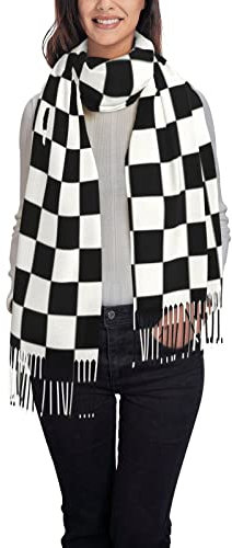 ASEELO Schwarz und Weiß karierte Streifen Damen Schals Winter lang weich warm Wraps Wolle Quaste Schal Stola Schal Damen, Schwarz-weiß karierte Streifen, One size