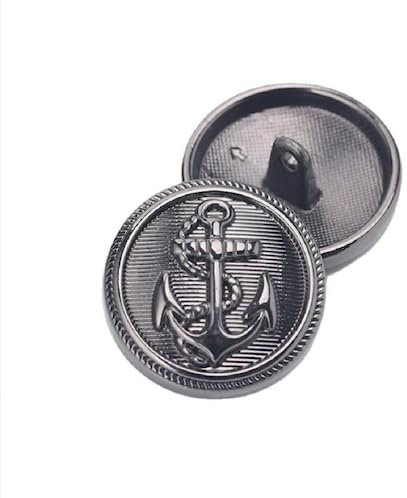 10Pcs Kleidung Knöpfe - Metall Boot Anchor Muster Nähen Knopf Griff Runde Knöpfe Set für Blazer Uniform Jacke (Pistole Schwarz, 25mm)