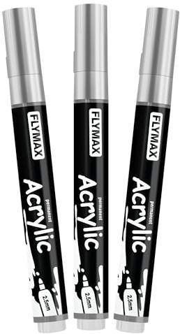 Pennarelli Paint Marker Argento 2,5 mm – Pennarelli Permanenti Argento Acrilici Marker Permanent Pen Acrylic, Media, Indelebili, Asciugatura rapida (confezione da 3)