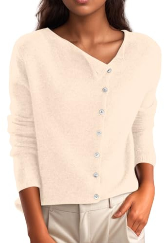 Yunshenla Pull Printemps Chaud Pull Femme Chic et Elegant Bouton Asymétrique Manche Longue Col V Couleur Pure Gilets Tricoté à Simple Boutonnage pour Femme Mode Haut de Travail, S-XXL