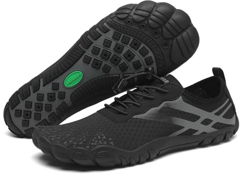 SAGUARO Escarpines Hombre Agua Mujer Secado Rápido Barefoot Zapatillas de Agua Antideslizante Zapatillas de Playa Transpirable Zapatos para Surf Snorkel Piscina Kayak Natación Negro,Gr.44