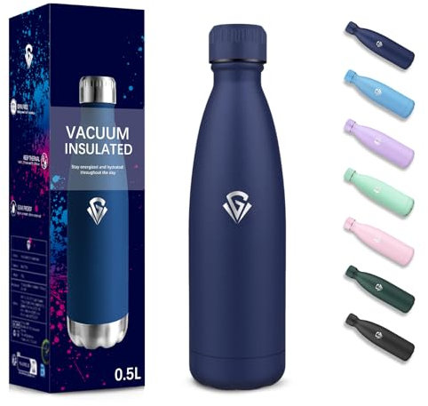 Gourde, 500 ml Sans BPA, Gourde Isotherme, Isolation Sous Vide à Double Paroi, Bouteille Isotherme, 304 Acier Inoxydable, Gourde Acier Inoxydable pour École, Voyage, Marcher, Jogging - Bleu foncé