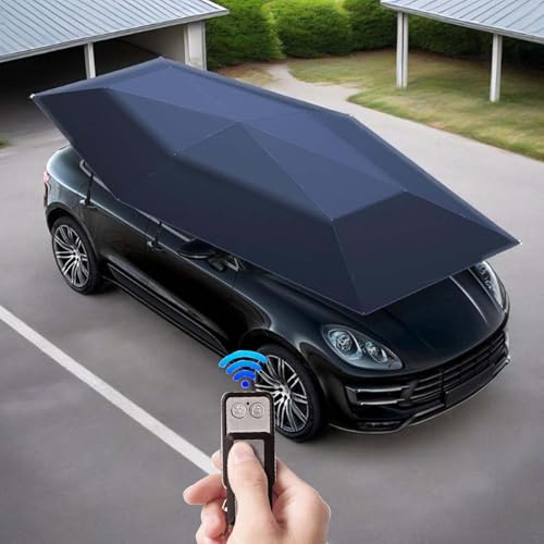 QFGain Tenda Universale per Auto, Posto Auto Coperto Mobile, Copertura Auto Parasole per Auto da Esterno, Tendalino Parasole Impermeabile Portatile Pieghevole, Apertura in 8 Secondi,Blue-5.2M