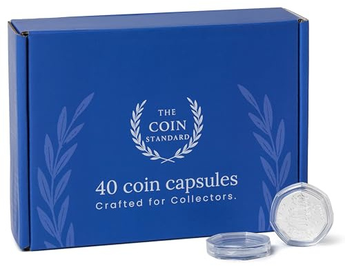 The Coin Standard 40 x 50 p myntkapslar – anpassad heptagonal passform 50 pennhållare – kristallklar akrylförvaringsfodral för brittiska myntsamlare.