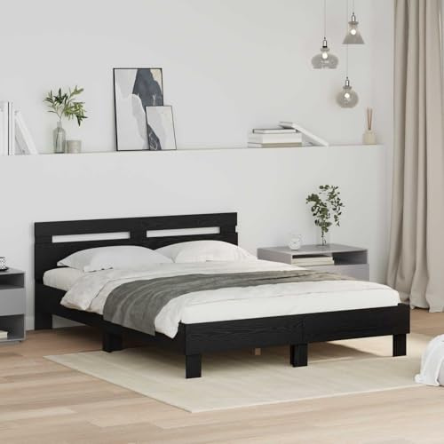 Teenpull Roble Negro Cama somier Base lecho Estructura con cabecero de Madera elaborada para colchón 120 x 200 cm, Dormitorio Interior, Soporte Estable, Montaje fácil, 200 kg, para Dos Personas