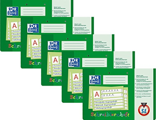 5x Oxford 311401600/100050089 Schreiblernhefte DIN A4 quer SL, 90 g/qm
