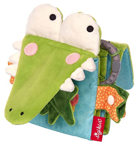 SIGIKID 42513 Aktiv-Buch Krokodil PlayQ Mädchen und Jungen Babyspielzeug empfohlen ab 6 Monaten, Bilderbuch, grün/blau