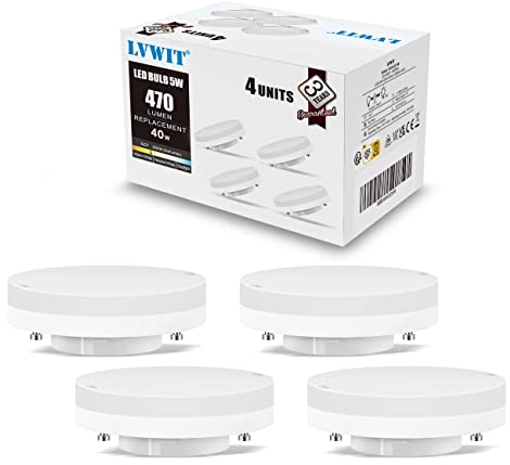 LVWIT Faretti LED Attacco GX53, 5W Equivalente a 40W, 470LM, Luce Bianca Calda 3000K, Lampadine LED Adatti per Mobili, Corridoio, Vetrine, Non Dimmerabile, Pacco da 4 Unità