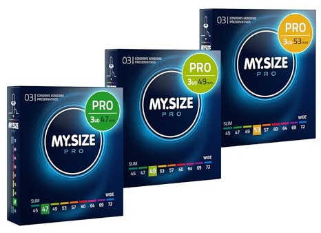 MY.SIZE PRO Condom Size 1,2,3-47,49,53 mm, Tight & Regular Fit, 3x3 Condoms - Perfect fit and a Suitable Size for Everybody