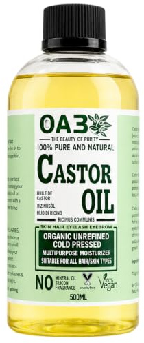 0A3 100% Pure & Natural Castor Oil | Cold Pressed Moisturising Oil for Hair Growth, Eyelashes, Eyebrows & Skin Care | Ideal for Scalp, Beard, Nails & Dry Skin | Vegan & Cruelty Free (500ml(Pack of 1))