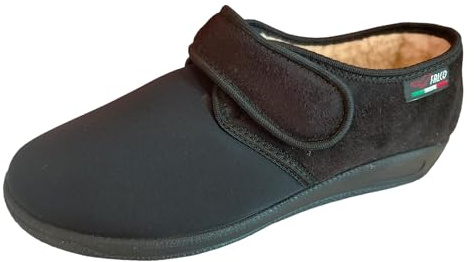 Gaviga 6903 NERO FALCO Pantofole da donna con strappo elasticizzate per riabilitazione in panno con fodera in lana e suola antiscivolo (numeric_38)