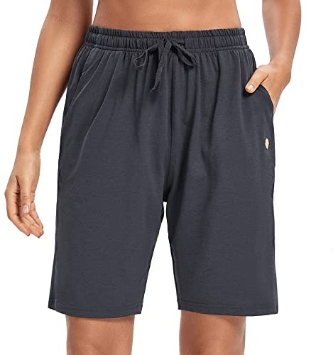 LUCKYCATCUS Women's Bermuda Shorts Jersey Shorts with Pockets Yoga Walking Athletic Long Shorts for Women Knee Length (Dark Gray, L)