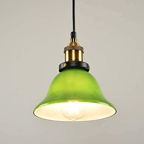 wangch Banquero antiguo tradicional Lámpara de iluminación para el hogar nostálgica Estilo industrial retro Vidrio verde esmeralda Lámpara colgante para interiores Pantalla Sala de estar Dormitorio Lá