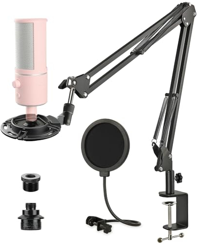 Razer Seiren X Boom Arm with Pop Filter, Shock Mount, Mic Arm Stand with Cable Ties and Upgraded Heavy Duty Clamp for Razer Seiren X USB Streaming Microphone by Frgyee