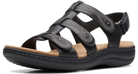 Clarks Sandalia plana Laurieann Vine para mujer, Cuero negro, 40 EU
