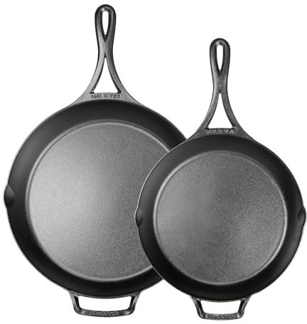 Lodge Blacklock Cast Iron Skillet Set, 10.25 & 12 - Triple Seasoned - Lightweight - Easy Cleanup - Premium Cookware