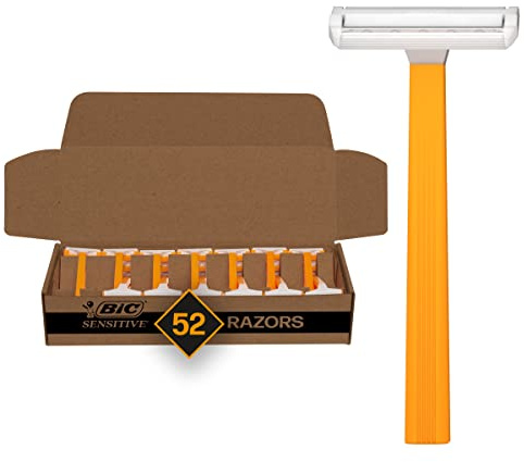 BIC Sensitive Disposable Razors for Men, Long-Lasting 1 Blade Razors for Sensitive Skin, 52 Count Shaving Razors