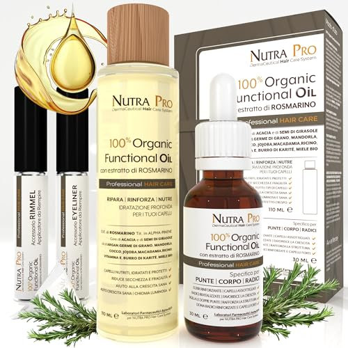 Set 2 Olio di Rosmarino per Capelli Puro 100% Bio – Stimola la Crescita Veloce di Capelli e Sopracciglia – Nutre e Rinforza il Cuoio Capelluto – Adatto anche per Barba e Ciglia – 110 ml + 30 ml