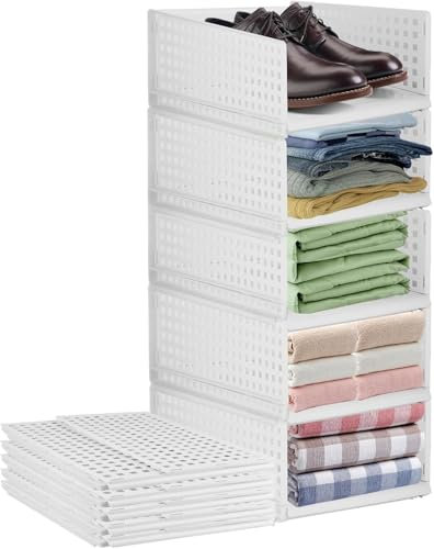 5 organizzatori pieghevoli per guardaroba, cassettiera in plastica impilabile, contenitori per ripiani, per armadio, camera da letto, casa, cucina