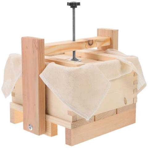 Luxshiny 1 Set Wooden Tofu Mold: 6.68 Inch Tofu Press with Cloth Bean Curd Maker Mold Kitchen Tool for Soybean Curd and Cheese Making