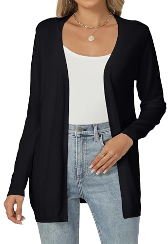 Famrrifuu Cardigan Donna Maglia Maniche Lunghe Elegante Lungo Leggero Aperto Giacca Tinta Unita Estivo Primavera, Nero, XL