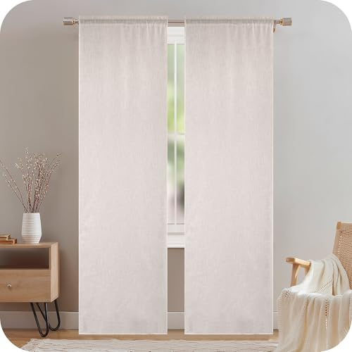 GIRASOLE HOME Coppia Tende Creta Semi Filtranti in Simil Lino Naturale 2 Pannelli da 55x240cm con Tasca