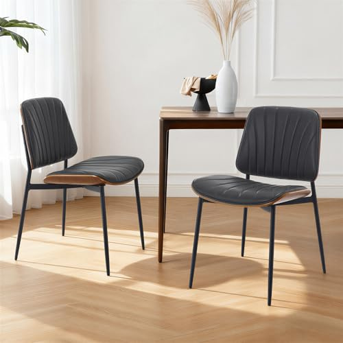 Ya-Home Dining Chairs Set of 2 Modern PU Leather Comfortable Upholstered Kitchen Side Chairs with Metal Legs for Dining Room, Gray