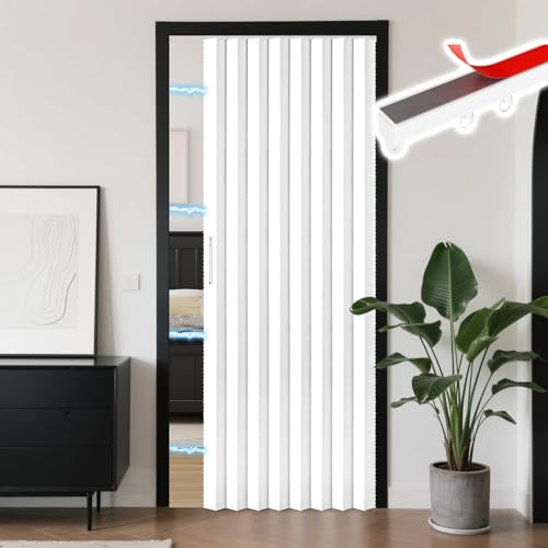 RINHARTEX Juego de cortinas magnéticas opacas estilo acordeón para puerta, incluye rieles para armario, plisada, plegable, puerta de acordeón, divisor de habitación, dormitorio y baño (52 x 79