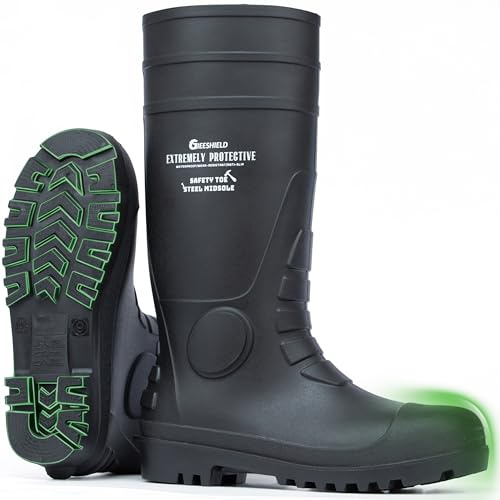 GIEESHIELD Men's Rain Boots Steel Toe PVC Rubber Boots - Waterproof Slip-Resistant Garden Fishing Outdoor Knee High Work Boots for Construction, Agriculture, Industrial & Heavy Duty, Size 11