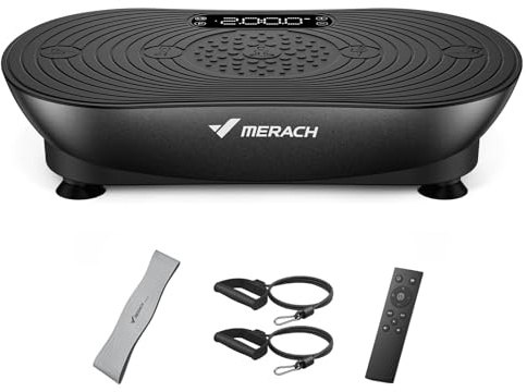 MERACH Pedana Vibrante per Allenamento E Modellamento, con 99 Livelli di velocità, Altoparlante Bluetooth Integrato, Touchscreen LED, Corde Elastiche (Nero)