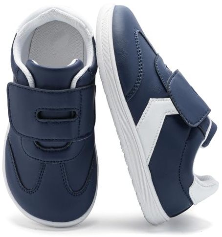 Mioceko Kids Barefoot Boys Girls Trainers Zero Drop School Shoes Lightweight Running Shoes Toddler Frist Walking Shoes Outdoor Sports Snekaers Navy White 12 Child UK